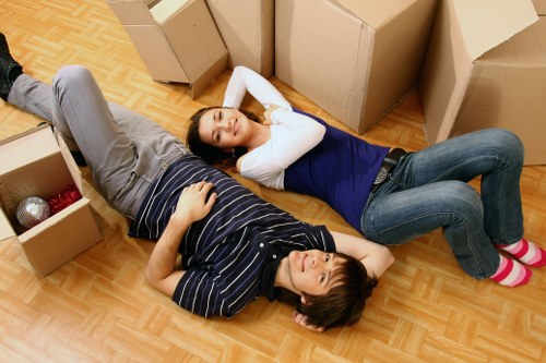 Packed boxes and furniture ready for a Shoreditch move
